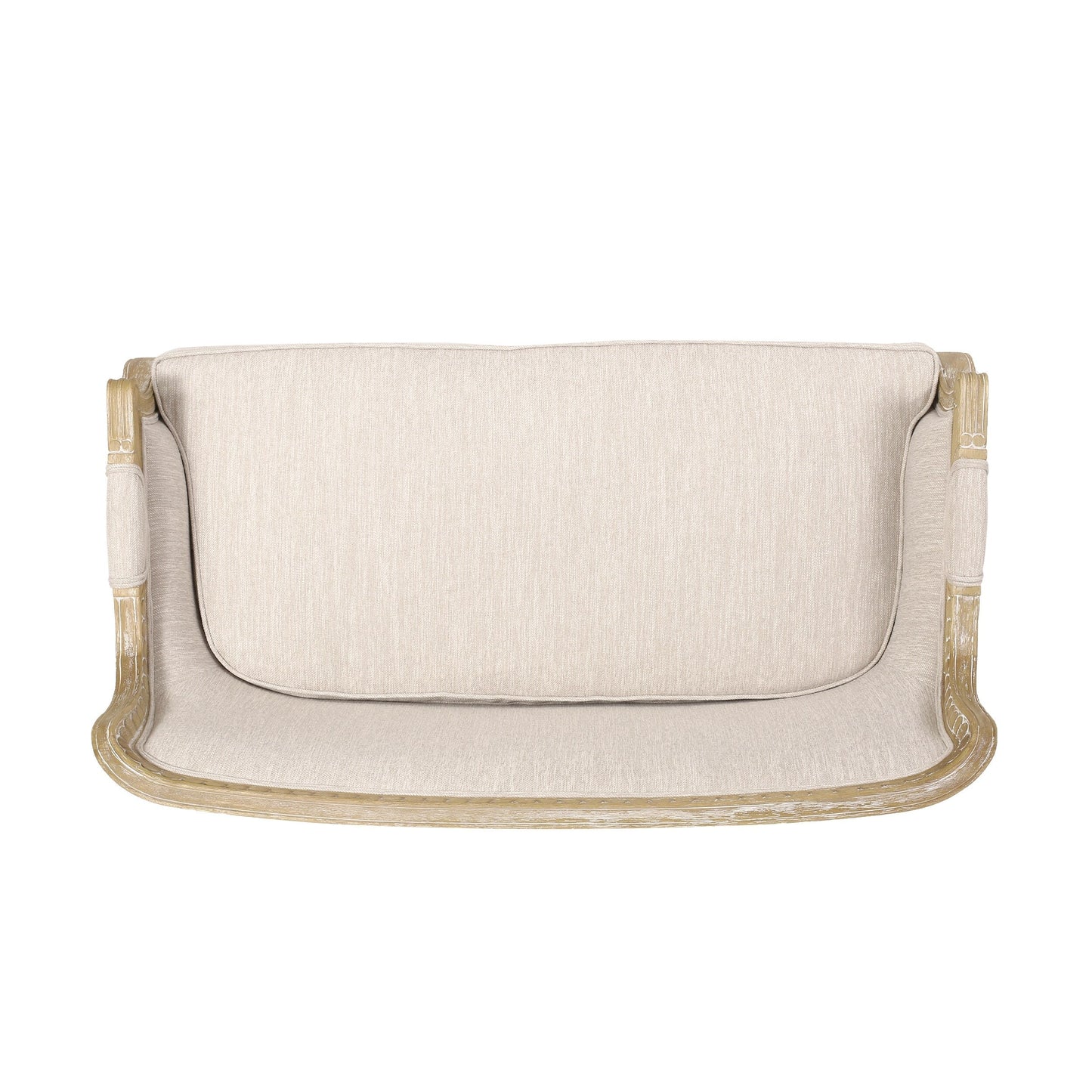 Beige Brown Wood Loveseat Sofa with Rubber Wood Frame