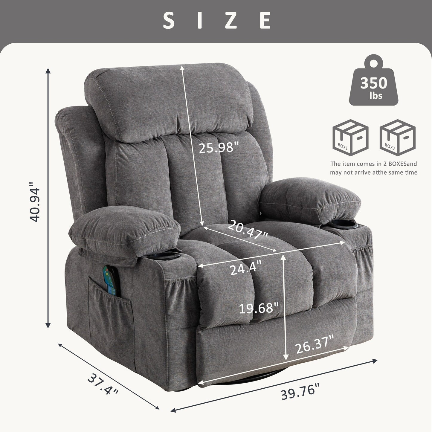 Beige Swivel Recliner with Massage, Heat & USB Charging