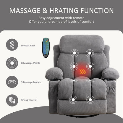 Beige Swivel Recliner with Massage, Heat & USB Charging