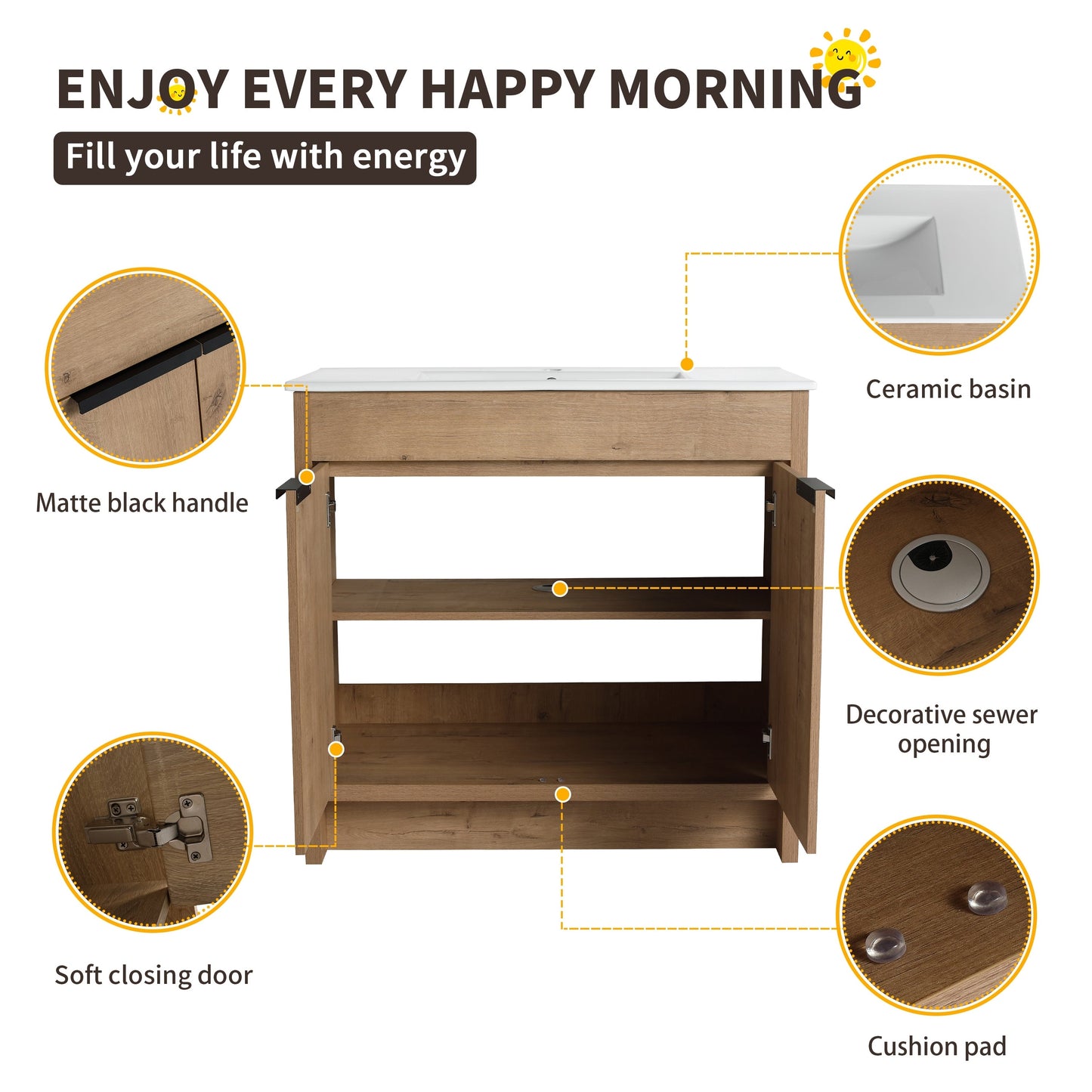 Beingnext 24/30/36 Bathroom Vanity with Sink, Freestanding Bathroom Vanity with Soft Close Door and Adjustable Shelf