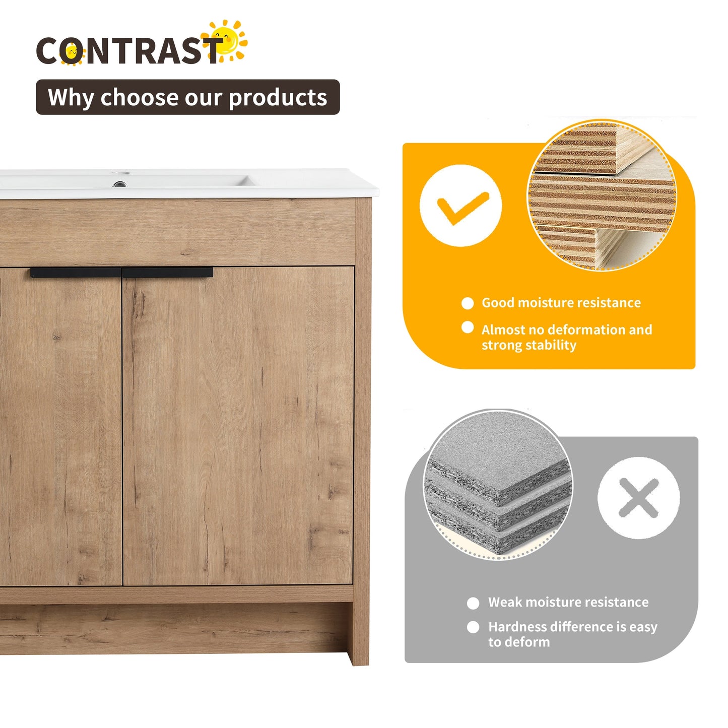 Beingnext 24/30/36 Bathroom Vanity with Sink, Freestanding Bathroom Vanity with Soft Close Door and Adjustable Shelf