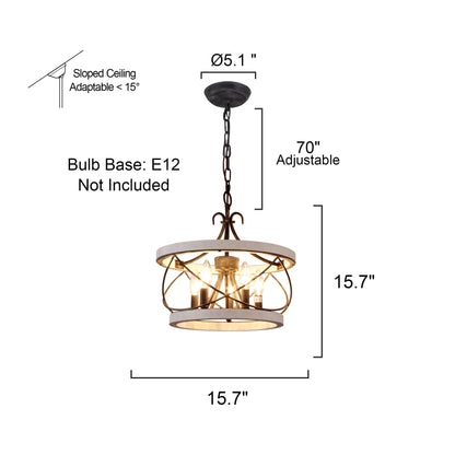 Bella Depot 5-Light Rustic Cage Wood Chandelier Dimmable Lighting, 15.7 Adjustable Farmhouse Pendant Light for Kitchen Island