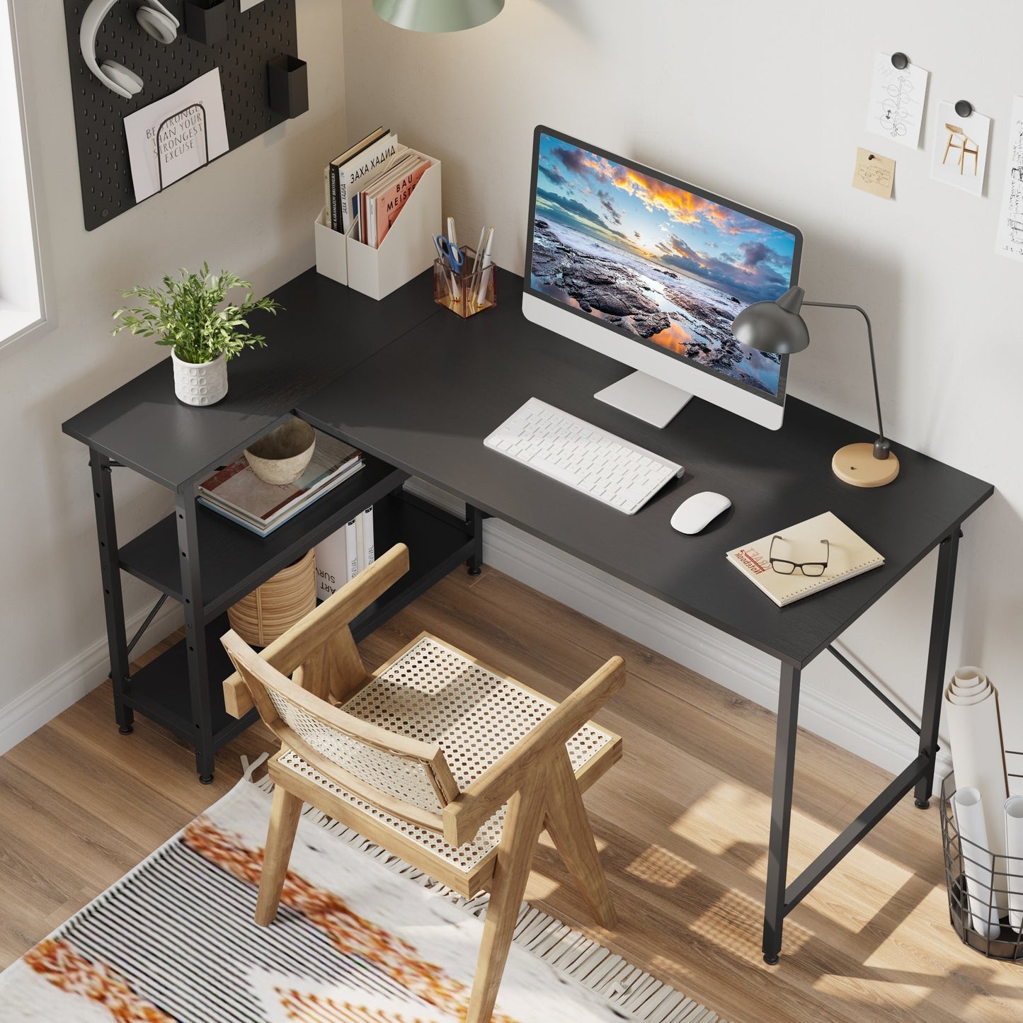 Small L Shaped Desk with Storage Shelves Corner Computer Desk
