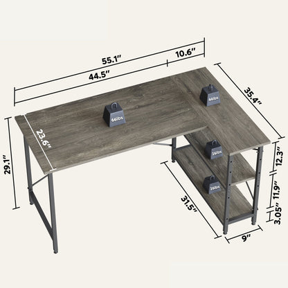 Small L Shaped Desk with Storage Shelves Corner Computer Desk