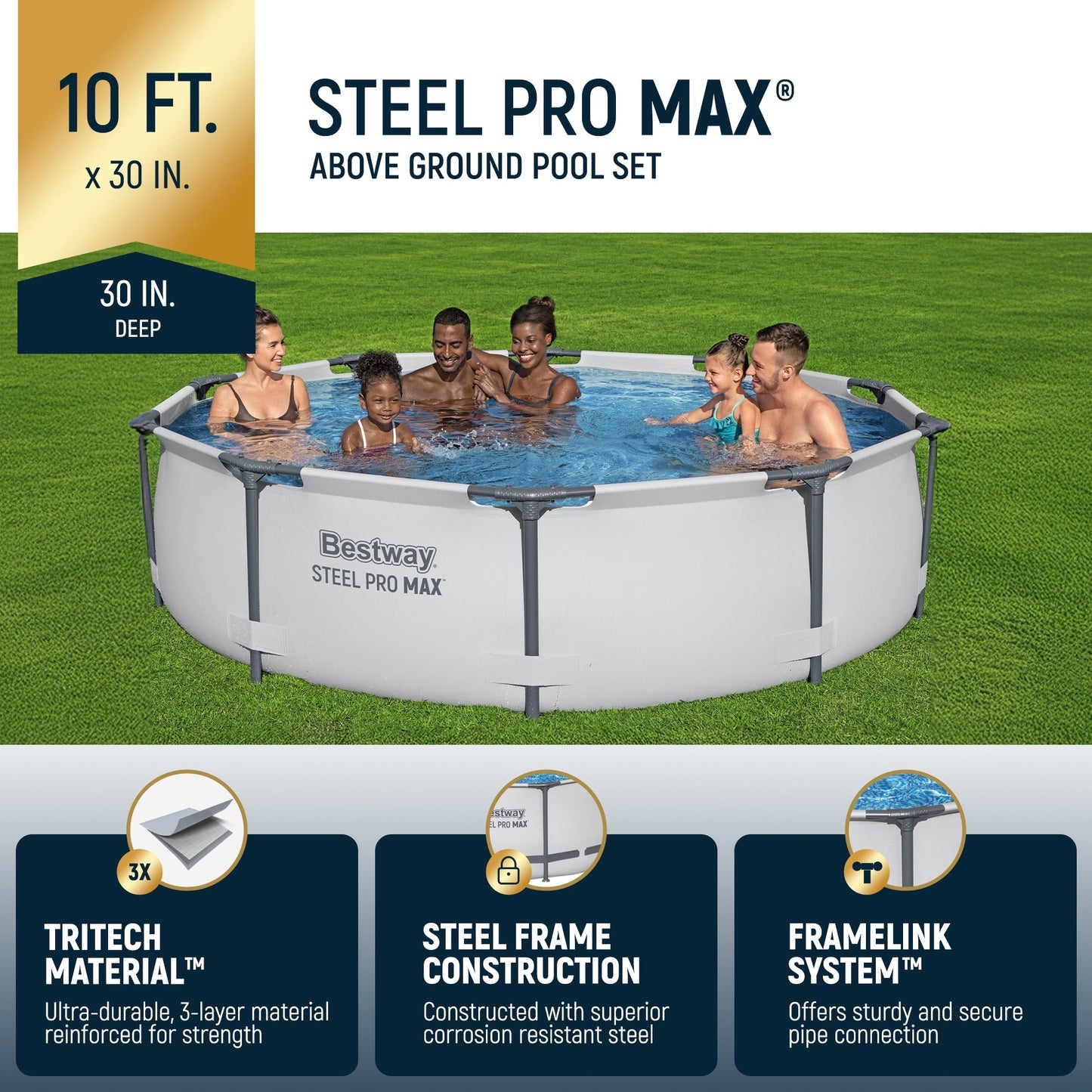 Bestway Steel Pro MAX 10'x30 Round Above Ground Outdoor Swimming Pool with Pump - 10ft. X 30in.
