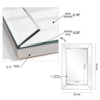 Beveled Rectangular Clear HD Wall Mounted Mirror for Bathroom, Vanity, Bedroom Mirrors, 3 sizes