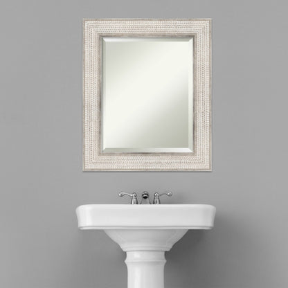 Beveled Wood Bathroom Wall Mirror - Trellis Silver Frame - Trellis Silver