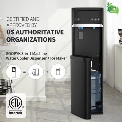 Black 3 in 1 Hot and Cold Water Dispensers with Ice Maker