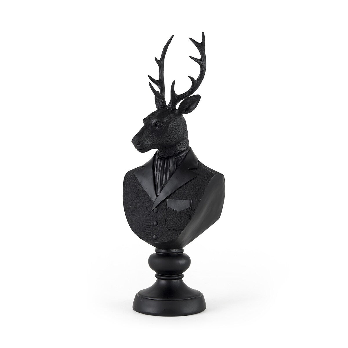 Black Resin Suited Deer Bust Sculpture - 6 W x 8 D x 23 H