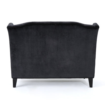 Black Velvet Button Tufted High Wingback Loveseat Sofa