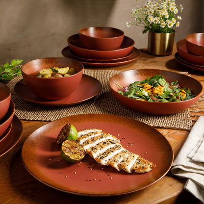 Bloomhouse Palermo Sun 16 Piece Double Bowl Stoneware Reactive Glaze Plates and Bowls Dinnerware Set