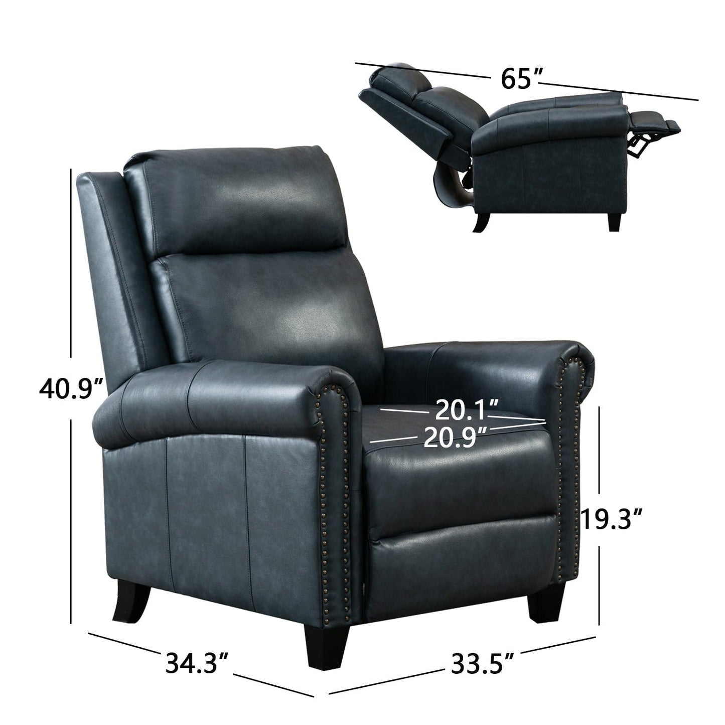 Genuine Leather Push Back Recliner Chair with Comfortable Arms and Back