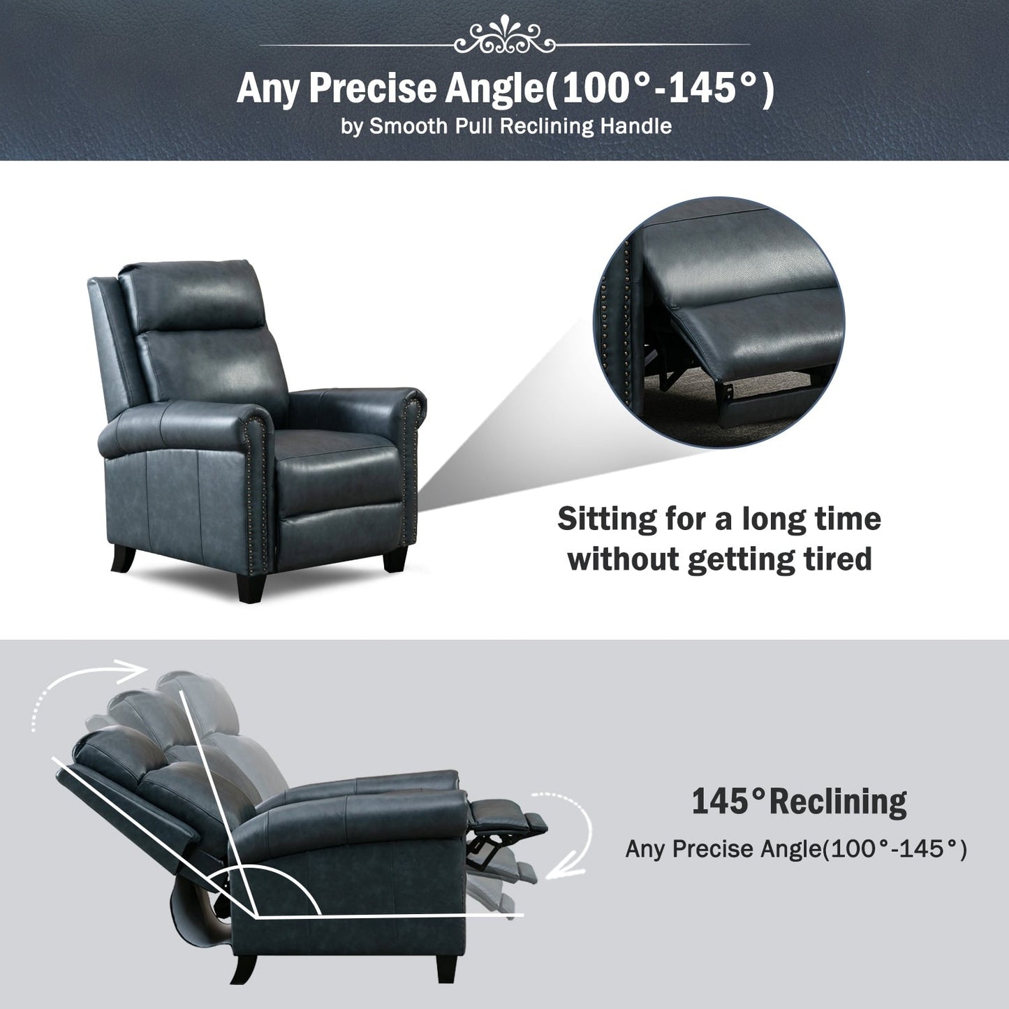 Genuine Leather Push Back Recliner Chair with Comfortable Arms and Back