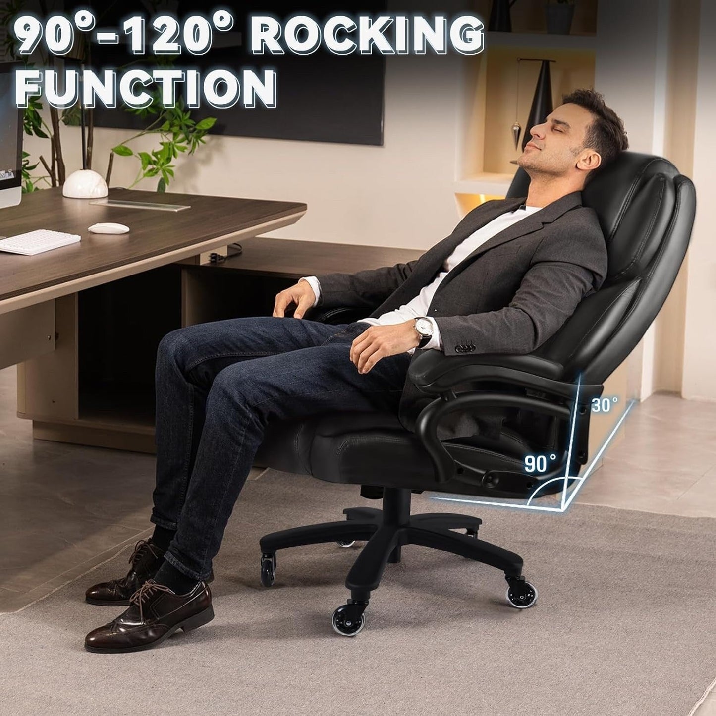 Bossin Big and Tall Executive Office Chair,500LBS Adjustable Lumbar Support Ergonomic Chair with High Back PU Leather Computer