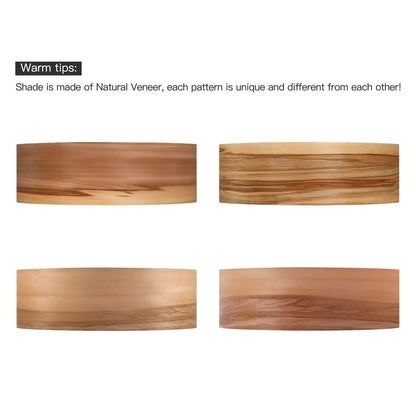 Breaux 4-Light Wood Veneer Drum Chandelier with Black Canopy - 22 in. W