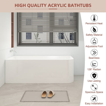CB HOME 59''/67'' Freestanding Acrylic Soaking Bathtubs, Soaking Tubs Single Side Against The Wall, Left/Right Overflow