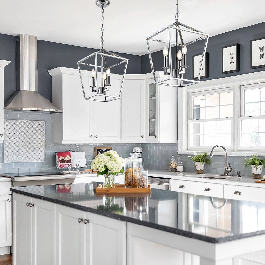 Candle Style Lantern Pendant Stairway or Kitchen Island Open Cage Chandelier - N/A