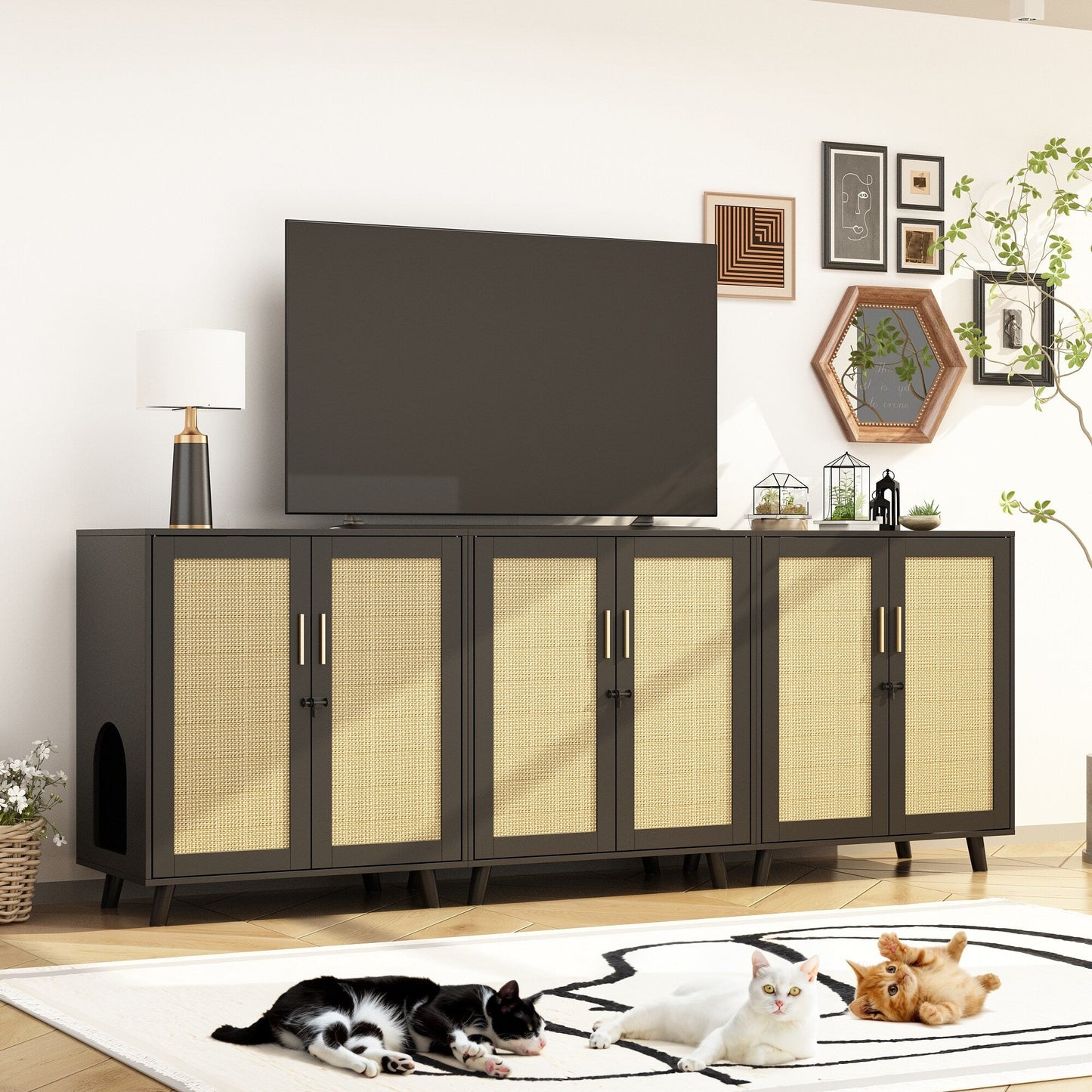 Cat Litter Box Enclosure Cat House Side Table Door Cabinet Bookcase