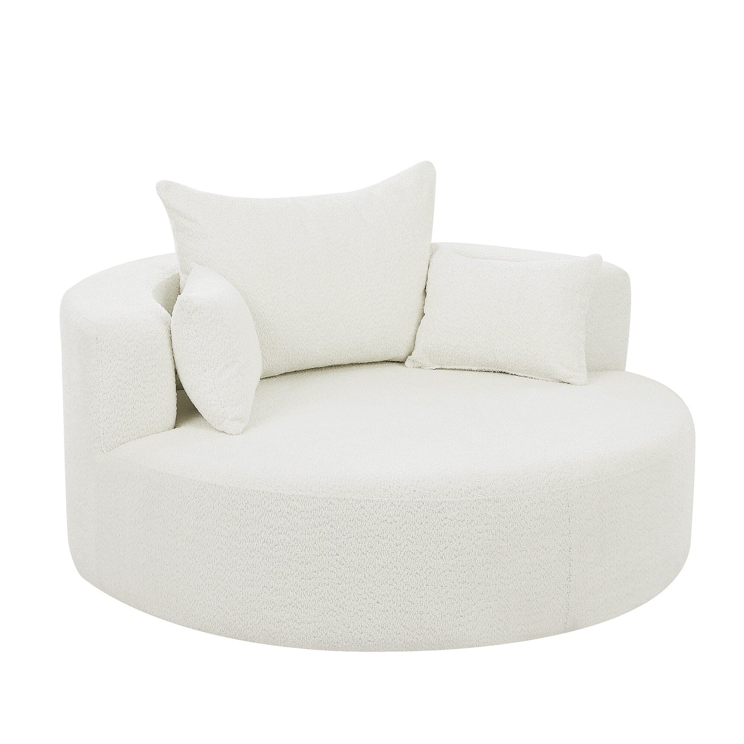 Chenille Accent Barrel Chair Lounge Chair, Round Sofa Chair Armchair with 360-Degree Swivel Base and 3 Removable Pillows