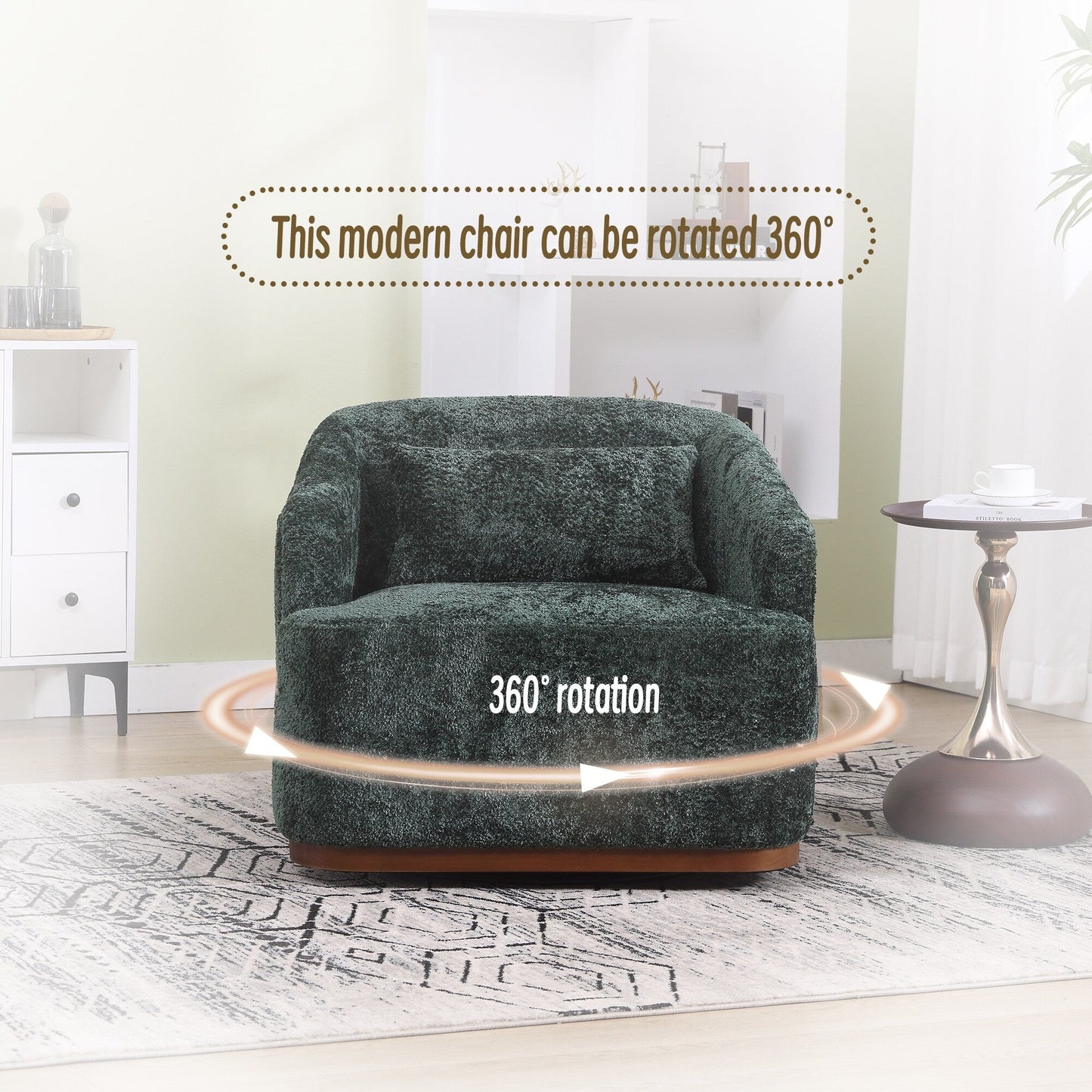 Chenille Swivel Barrel Chair, 360-Degree Comfy Accent Sofa for Living Room, Bedroom, and Study with Removable Cushion