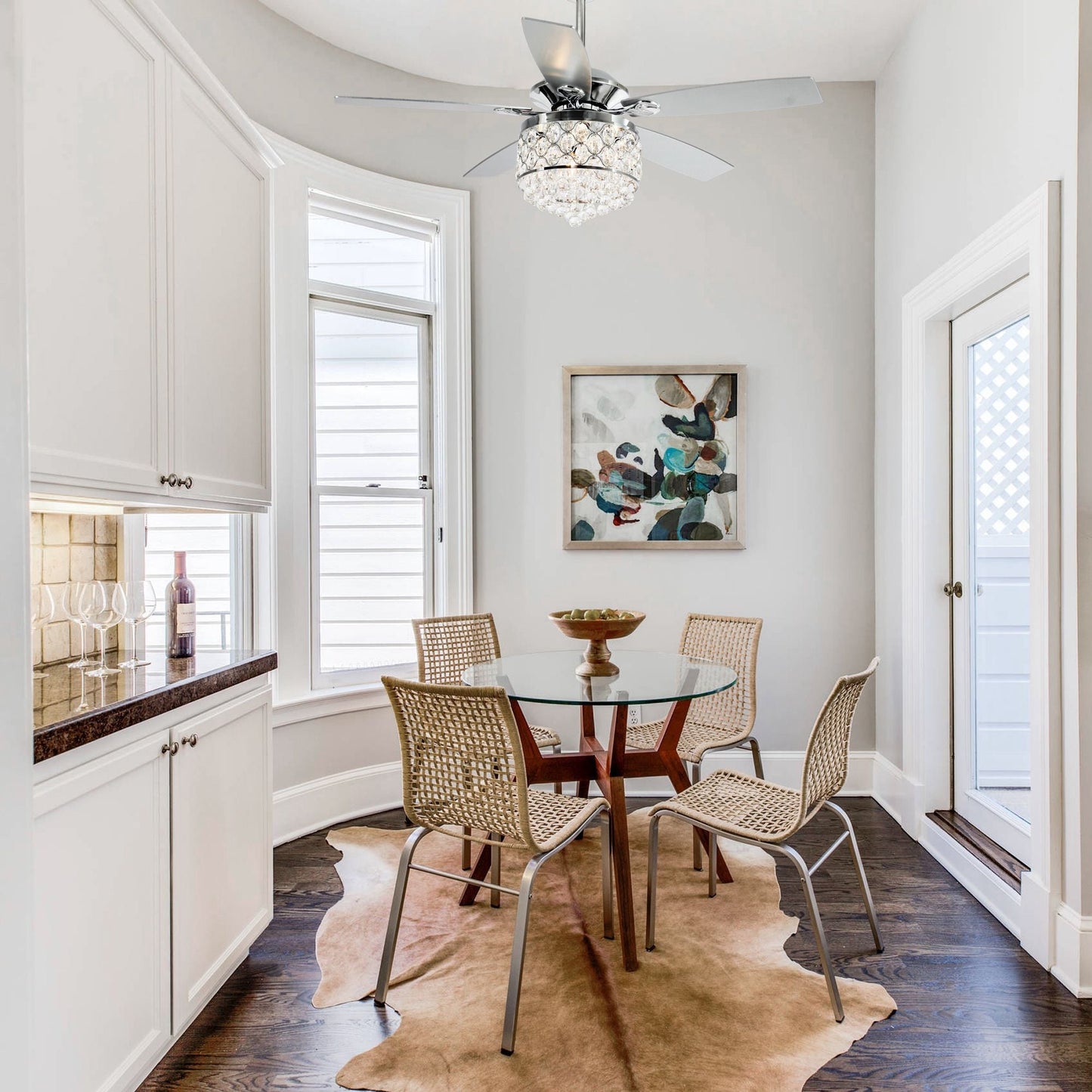 Chrome/ Crystal 4-light Chandelier/ Ceiling Fan with Remote