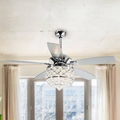 Chrome/ Crystal 4-light Chandelier/ Ceiling Fan with Remote