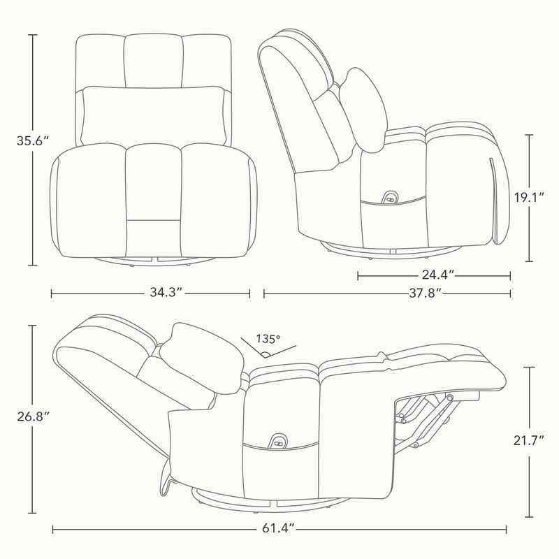 Cole Power Recliner Chair Swivel Glider with Lumbar Support