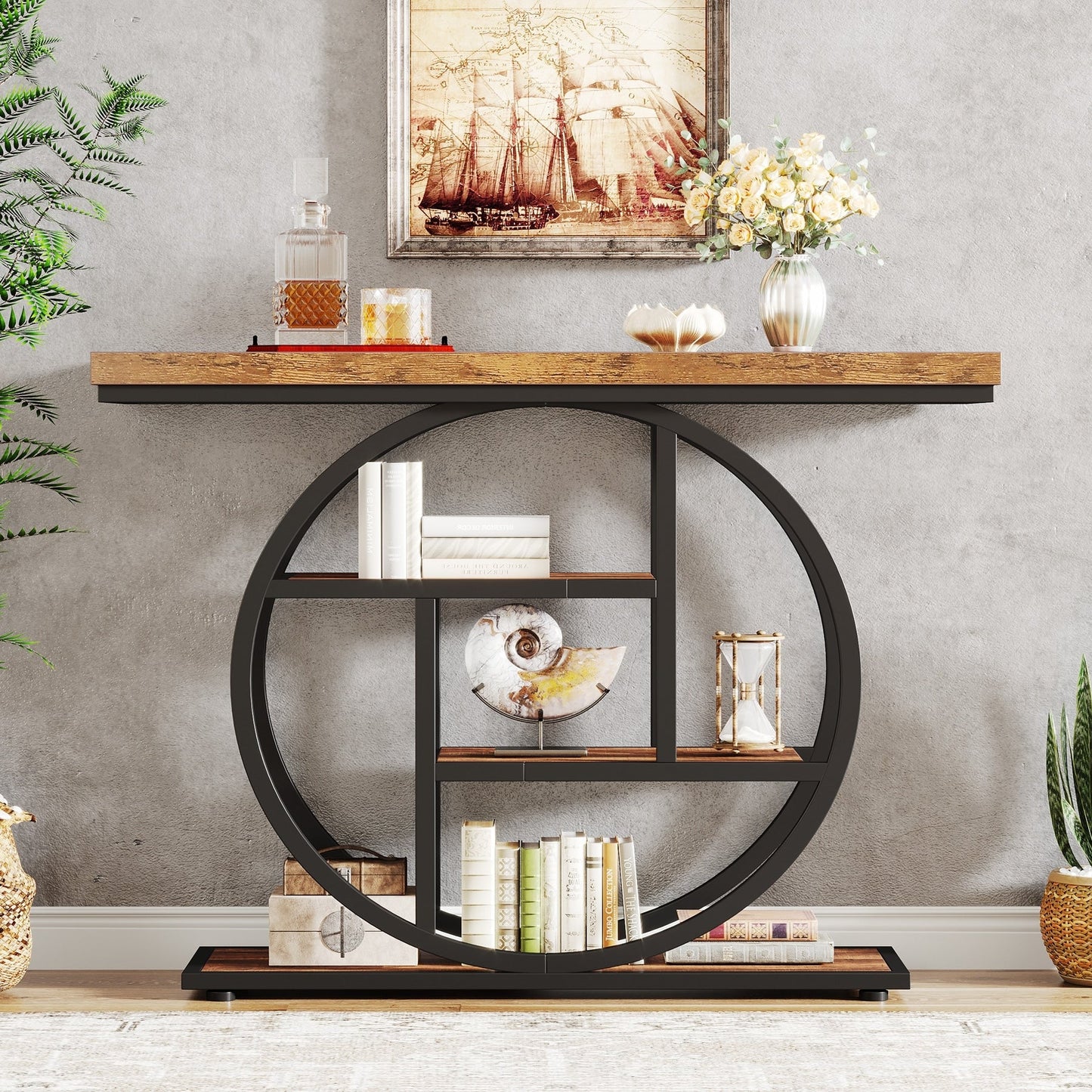 Console Table for Entryway, Industrial 4-Tier Sofa Table Behind Couch
