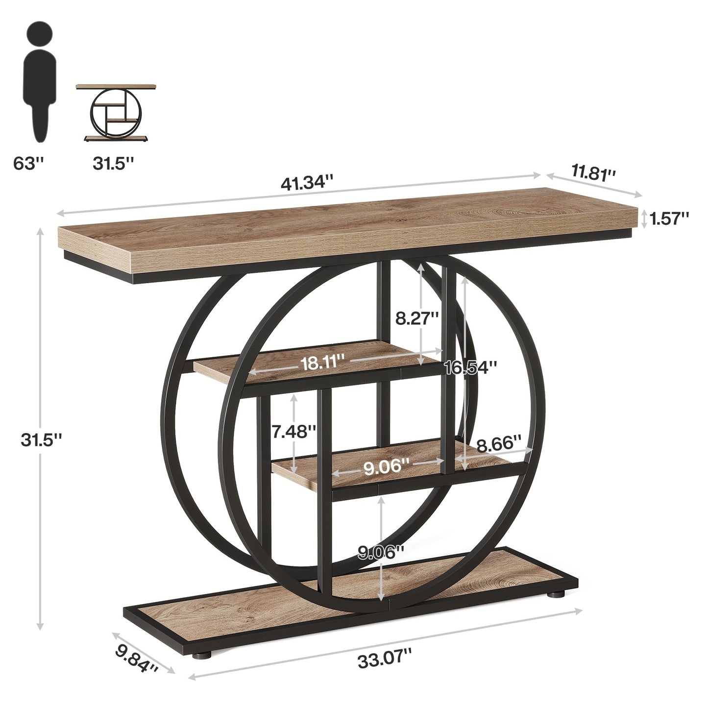Console Table for Entryway, Industrial 4-Tier Sofa Table Behind Couch
