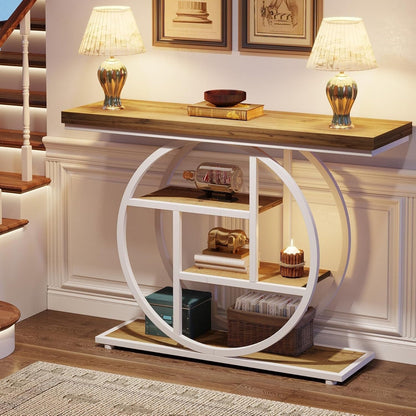 Console Table for Entryway, Industrial 4-Tier Sofa Table Behind Couch