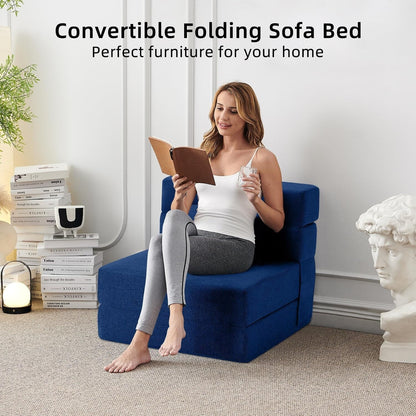 Convertible Folding Sofa Bed - Modern Linen Sleeper Chair with Pillow & Foldable Mattress for Living Room/Dorm/Guest
