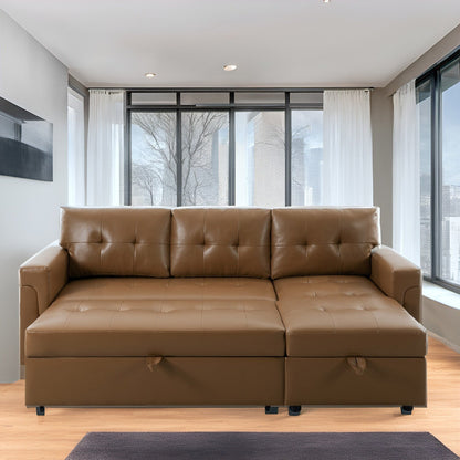 Convertible Reversible Sectional Sofa with Pull-Out Sleeper Bed, Hidden Storage Chaise, and Durable Legs