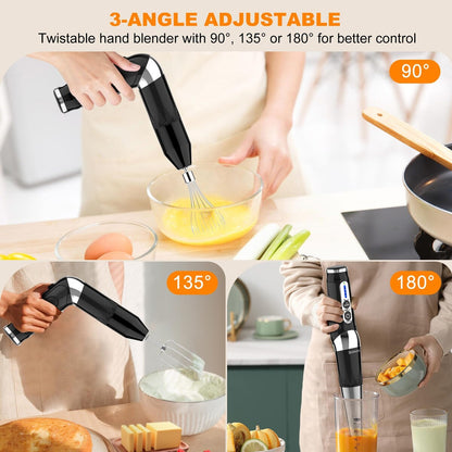 Cordless Hand Blender: 4-in-1 USB Rechargeable Immersion Blender, 21 Variable Speeds & 3-Angle Adjustable with 700ml Chopper