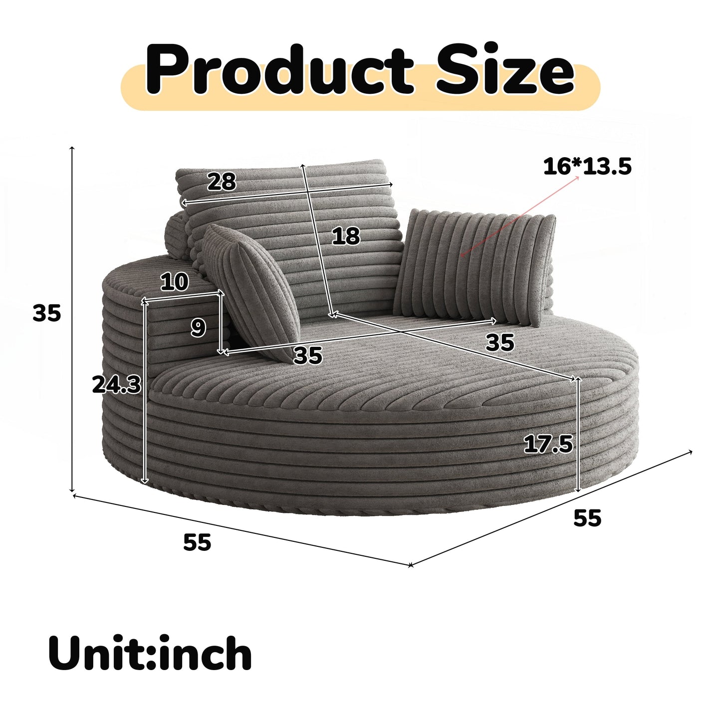 Corduroy Chenille Foam Single Swivel Chair