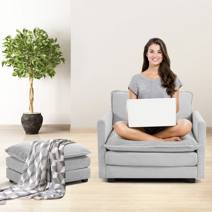 Corduroy Sectional Sofa with Removable Ottomans & Ultra-soft Cushions for Living Room & Bedroom