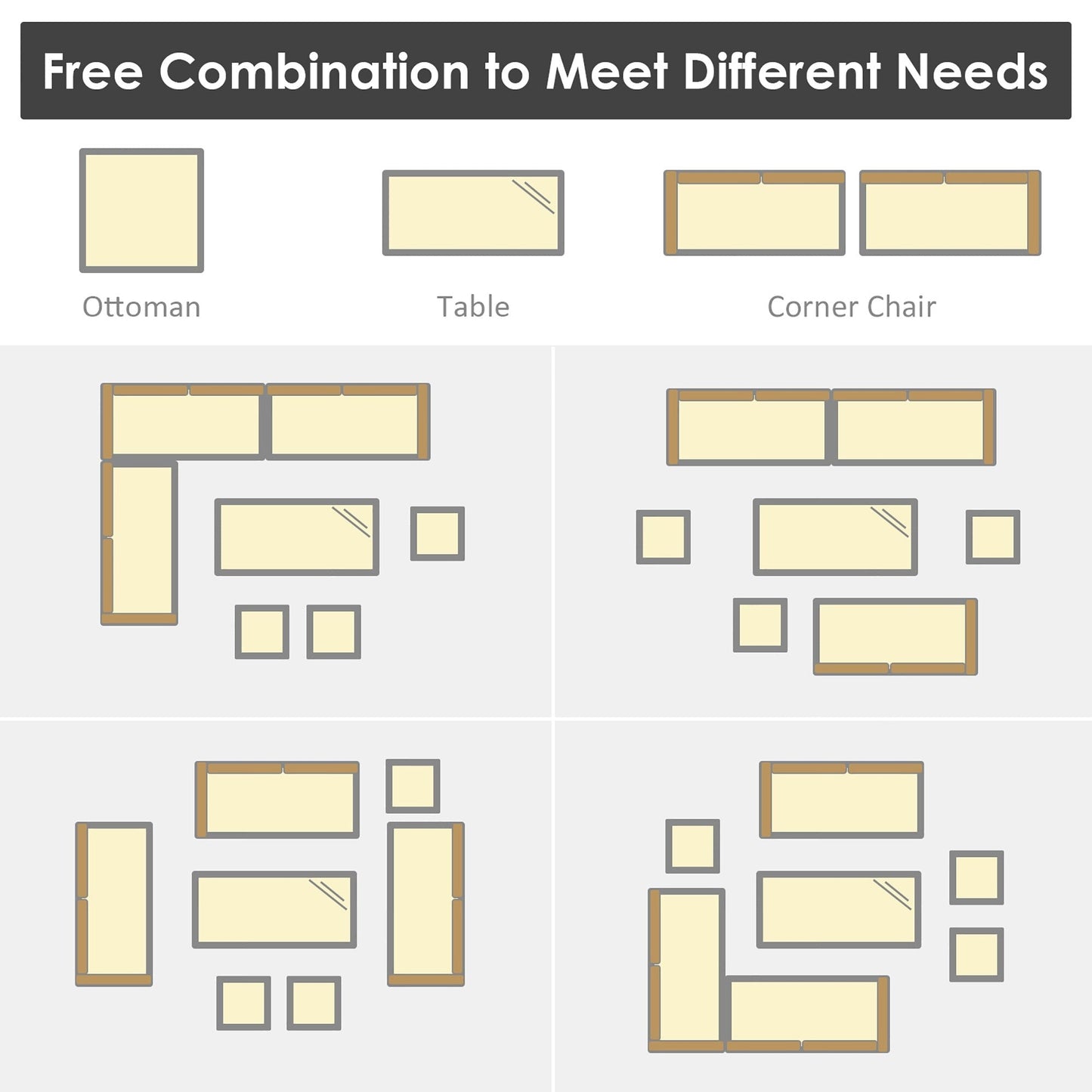 Costway 7 PCS Patio Rattan Dining Set Sectional Sofa Couch Ottoman - See Details