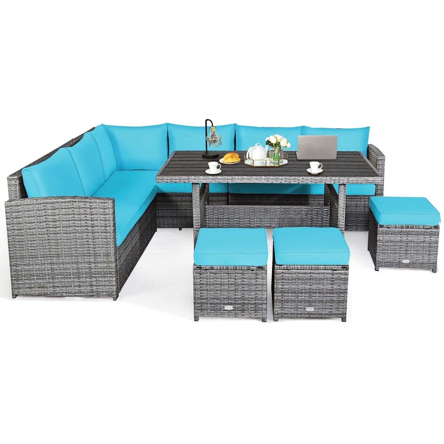 Costway 7 PCS Patio Rattan Dining Set Sectional Sofa Couch Ottoman - See Details