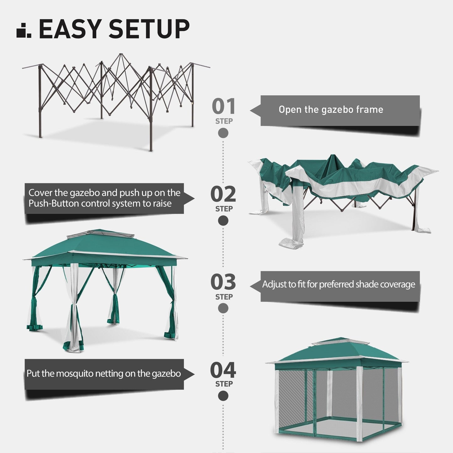 Cozywor 11 ft. x 11 ft. Pop-Up Steel Gazebo with Mosquito Netting