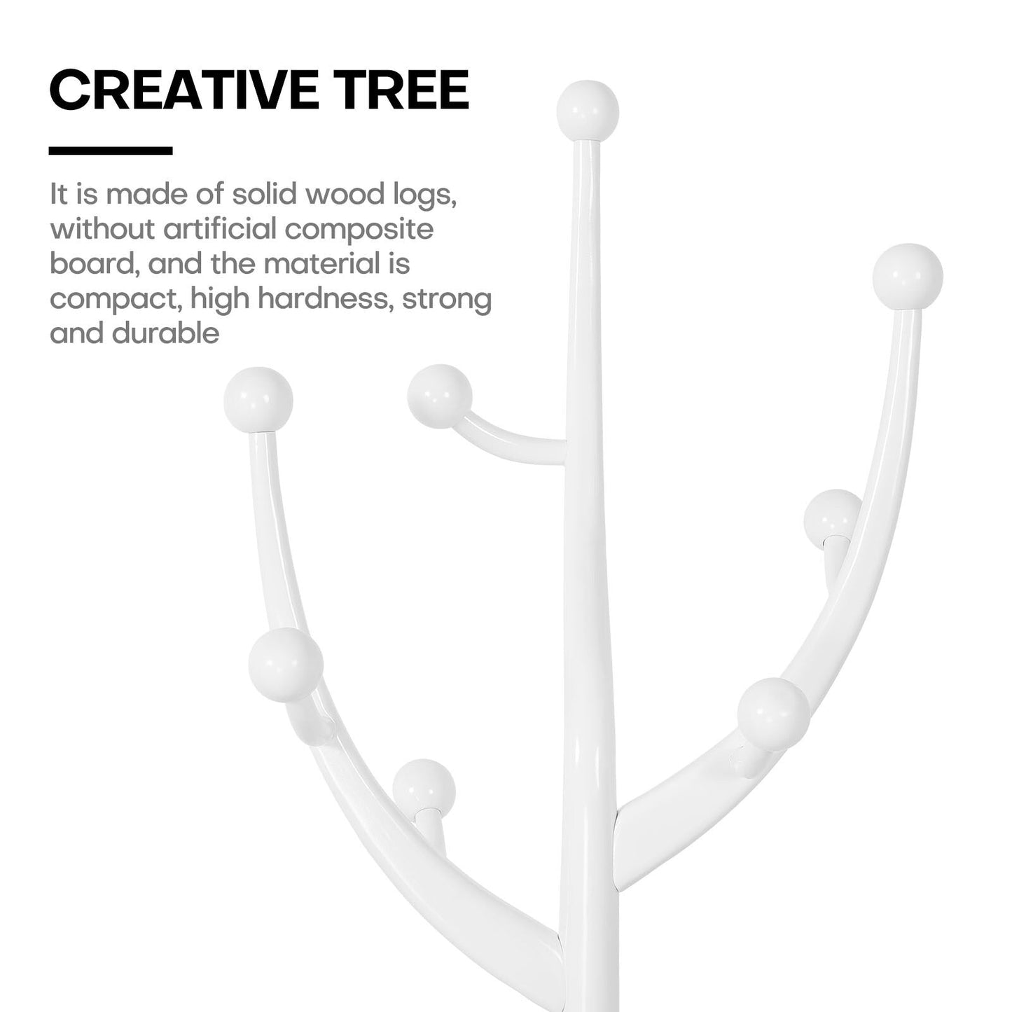 Tree-branch Rubberwood Freestanding Coat Rack with 8 Hooks - 24.5W x 70.87H