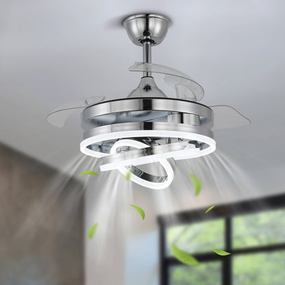 Cusp Barn 42 Retractable Ceiling Fan with Lights and Remote DIY Shape Fandelier Modern Silent DC Motor LED Ceiling Light