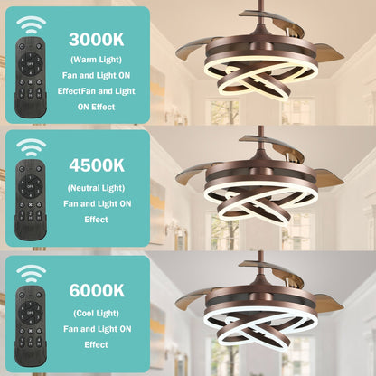 Cusp Barn 42 Retractable Ceiling Fan with Lights and Remote DIY Shape Fandelier Modern Silent DC Motor LED Ceiling Light