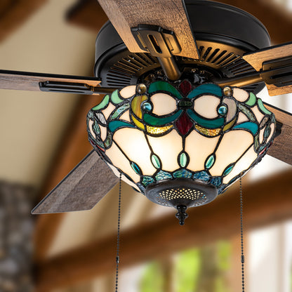 Della River of Goods Oil-Rubbed Bronze and Stained Glass 52-Inch 3-Light Remote-Controlled Ceiling Fan