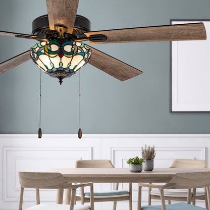 Della River of Goods Oil-Rubbed Bronze and Stained Glass 52-Inch 3-Light Remote-Controlled Ceiling Fan