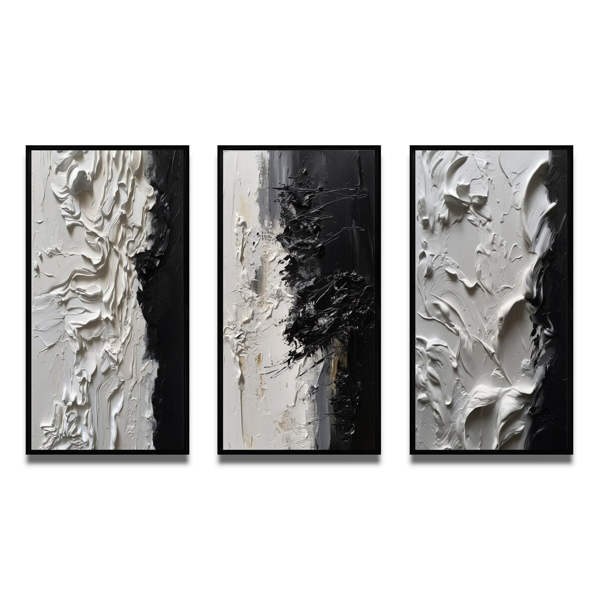 Designart White And Black Tranquility Unleashed III Abstract Marble Framed Wall Art Set Of 3 For Office Decor