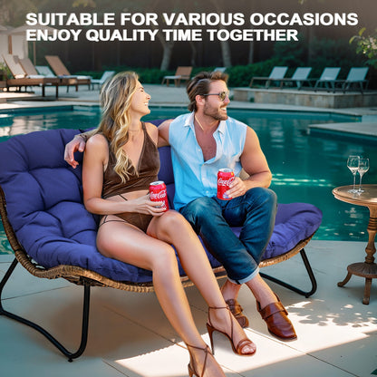 Double Papasan Chair Loveseat with Cushion, All-weather PE Rattan and Metal Frame for Indoor Outdoor