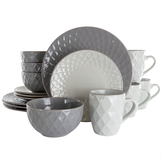 Elama Tahitian Diamond 16 Piece Stoneware Dinnerware Set in Slate