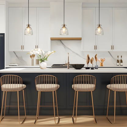 Elisie Mid-century Modern Pendant Light 1-Light Waterfall Glass Hammered Dome Kitchen Island Lighting Dining Room