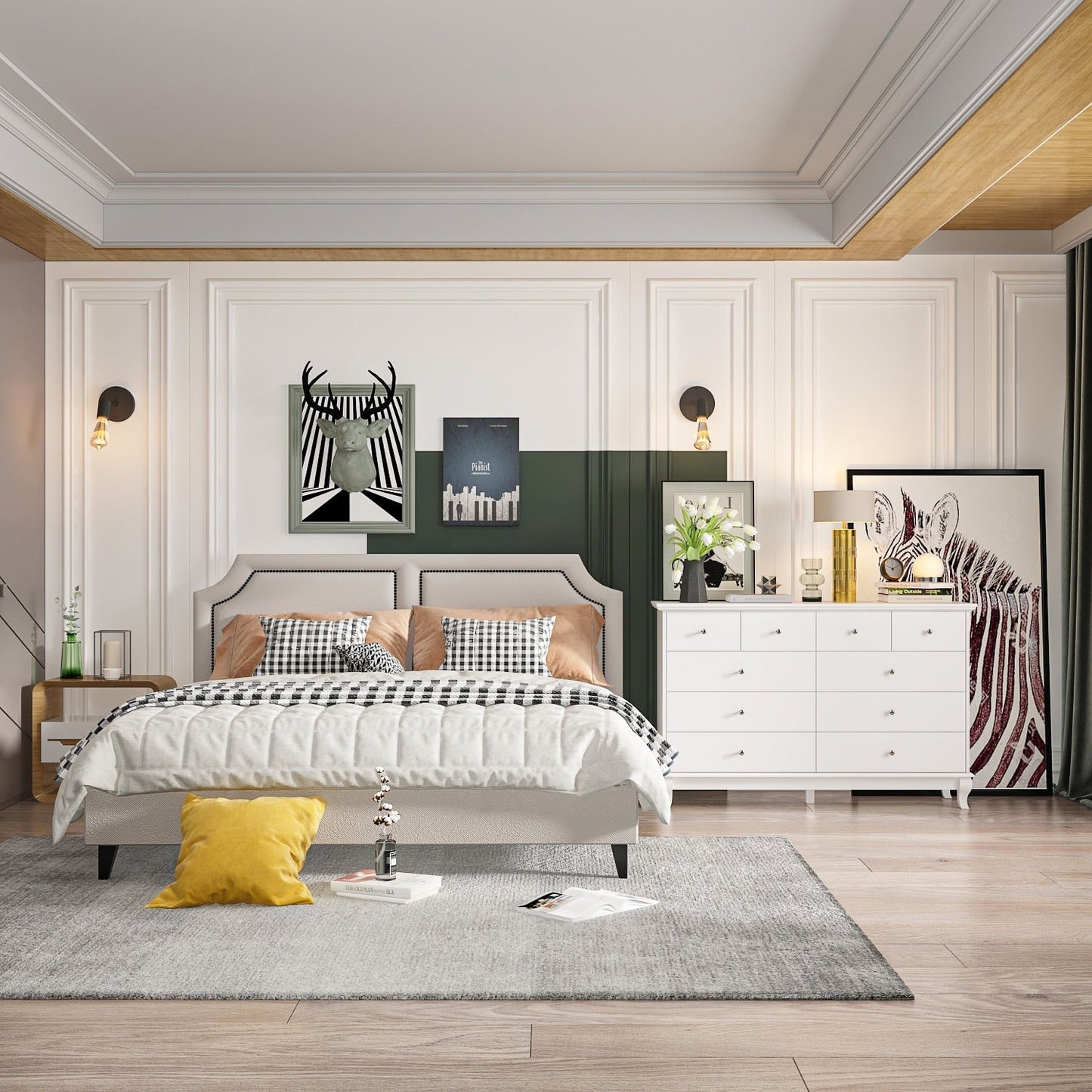 10 Drawer Double Dresser for Bedroom White Dresser Wide Storage