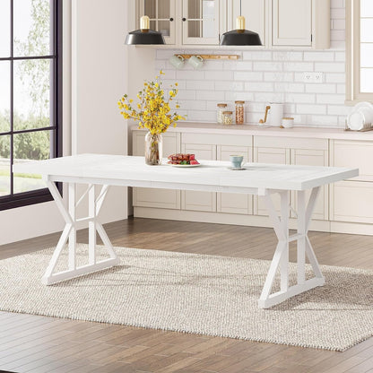 Farmhouse Dining Table for 6 People, 70.8-Inch Rectangular Wood Kitchen Table