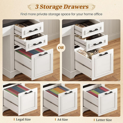 Farmhouse Executive Desk Home Office Desk File Drawer Monitor Stand Power Outlet